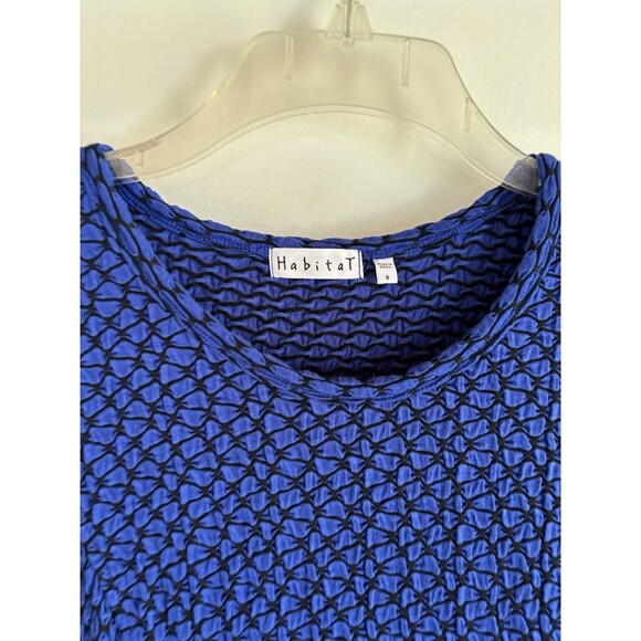 Habitat Bright Blue And Black Textured Flare Dress cottagecore work office Small - Picture 2 of 4